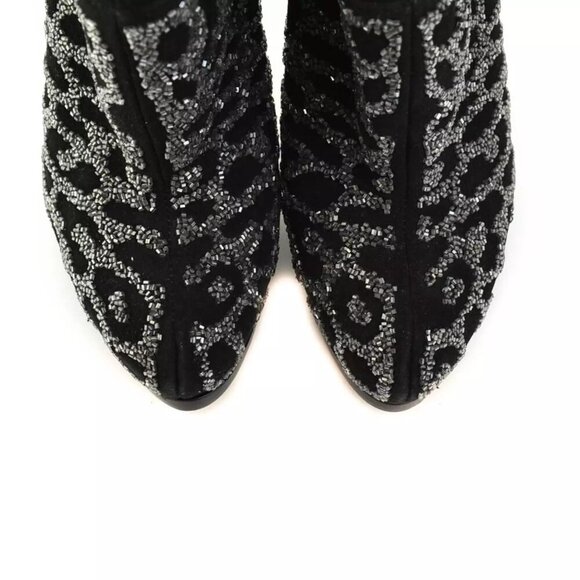 Fendi Size 37 Crystal Embellished Black Suede Platform High Heel Ankle Booties - Picture 6 of 9